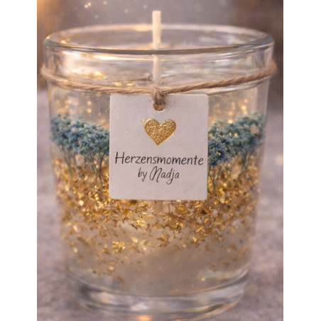 Dekokerze mit Trockenblumen & Gold | Handgemachte Gelkerze im Glas