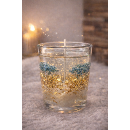 Dekokerze mit Trockenblumen & Gold | Handgemachte Gelkerze im Glas