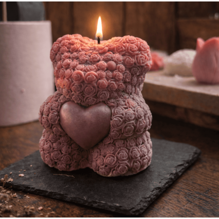 Rosenbär Kerze mit Herz