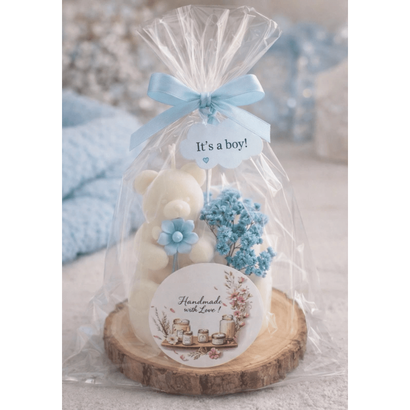 Baby Shower Gastgeschenk Junge Kerze – Handmade Gender Reveal Geschenk