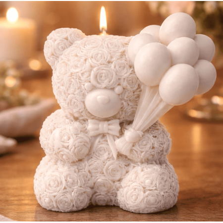 Rosenbär Kerze mit Luftballons